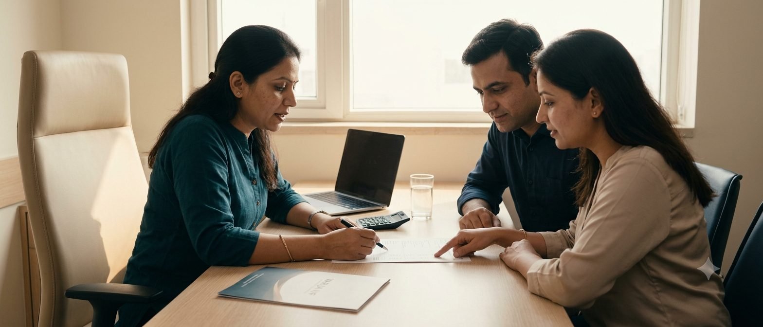A patient coordinator reviewing treatment costs with a couple at Varija IVF