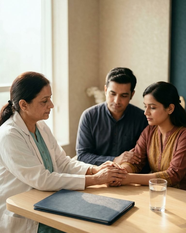 A fertility specialist in conversation with a couple at Varija IVF